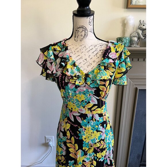 Spense Floral V-Neck Knee Length Flutter Sleeve Sheer Sundress 8 - Picture 2 of 12